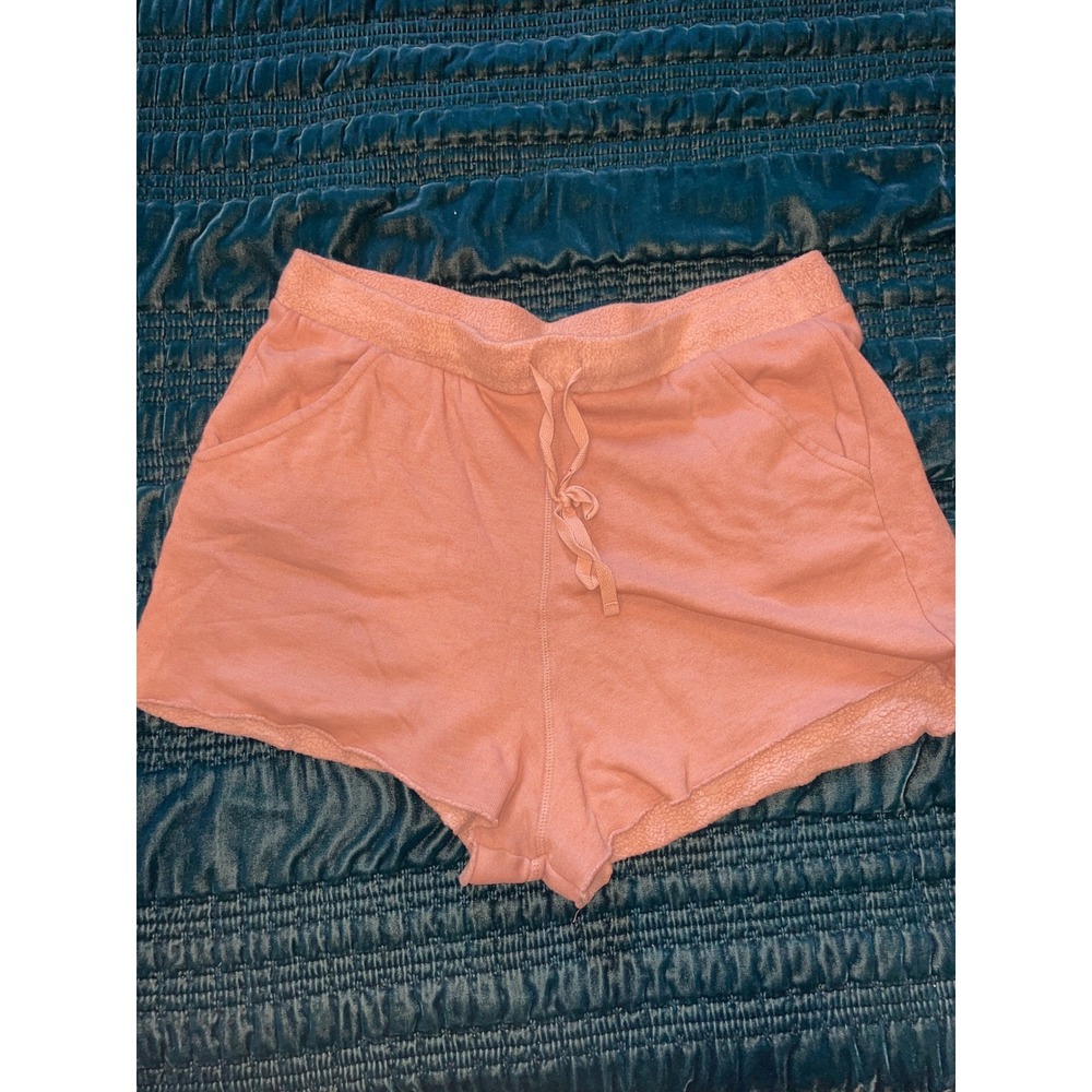 Free People Lounge Jogger Shorts Coral Pink Raw Hem Drawstring Women's L‎